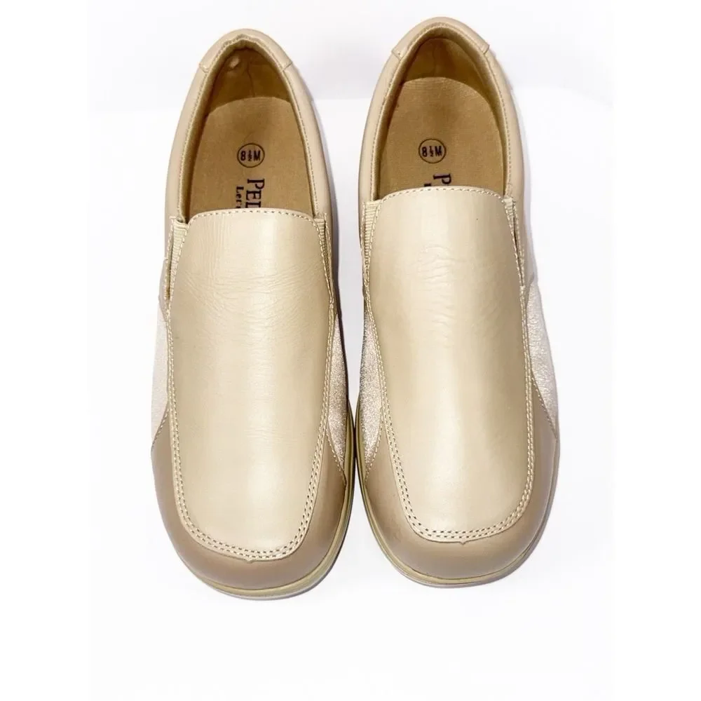 Pedors Shoes Slip On Comfort Walking 201 Beige Leather Orthopedic‎ Cushion 8.5